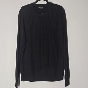NWT Kallspin Men's Sweater XL Black Wool Blend Cable Knit Long Sleeve Classic
